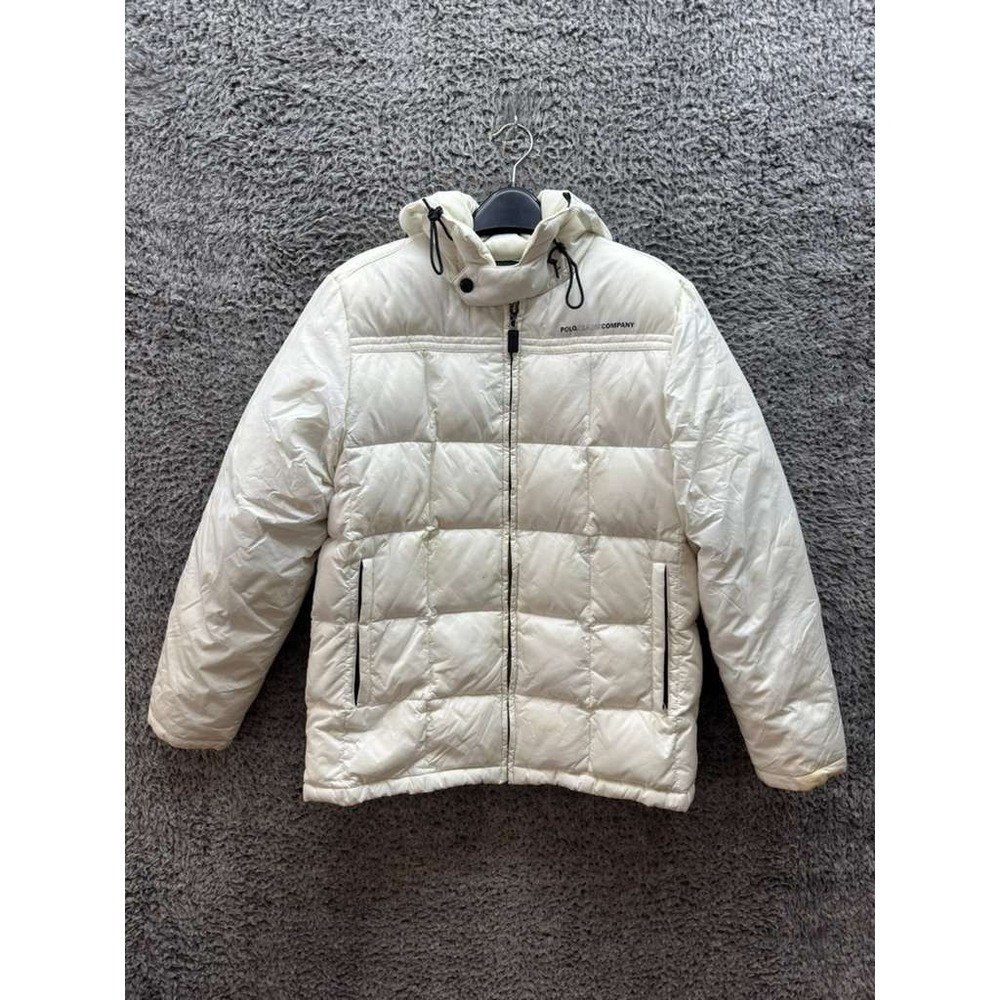 Y2K RL Polo Jeans Co Quilted Full Zip Down Puffer Jacket White‎ Mens Size S
